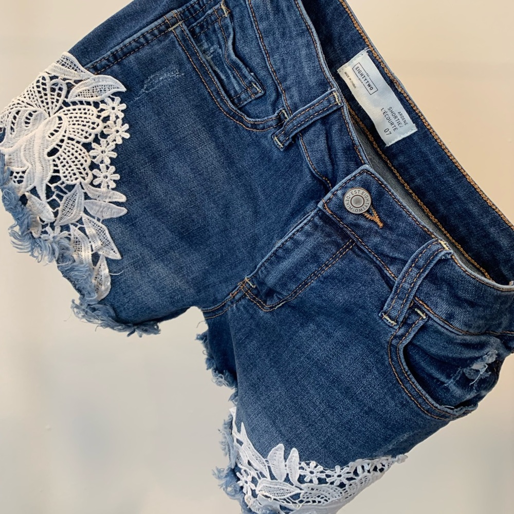 Jean Shorts with Crochet Lace Detailing